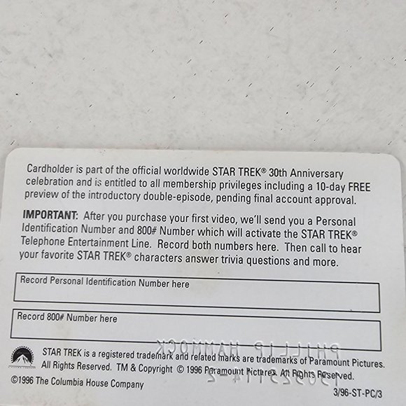 Star Trek Official Participant 30th Anniversary Membership Card 1996 - Picture 5 of 5
